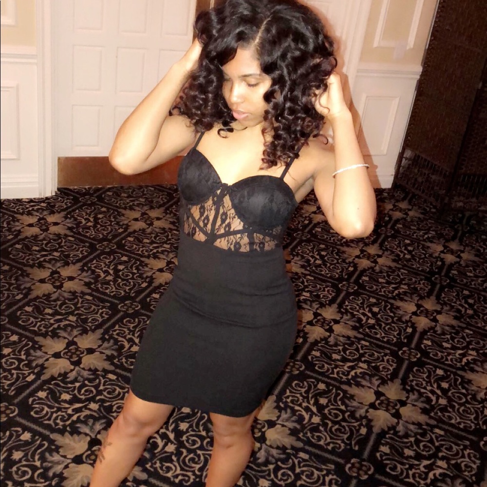 Black sexy lace slim Fashion nova dress
